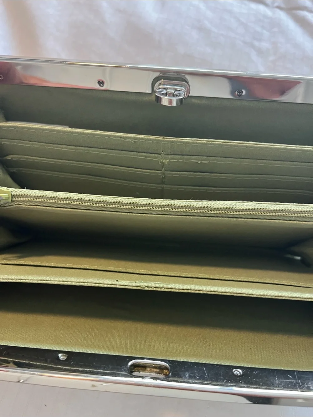 Olive Green Croc-Embossed Faux Leather Clutch